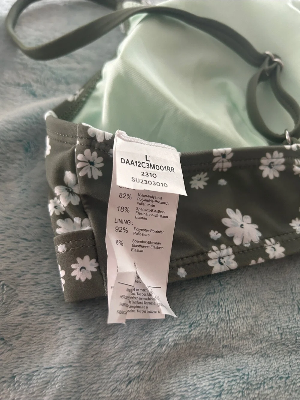 Swimsuit Bikini Set Cutout Mid Rise Olive Green White Daisy Floral Bathing Suit